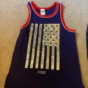 VS Pink brand Navy blue Shiny American flag top.